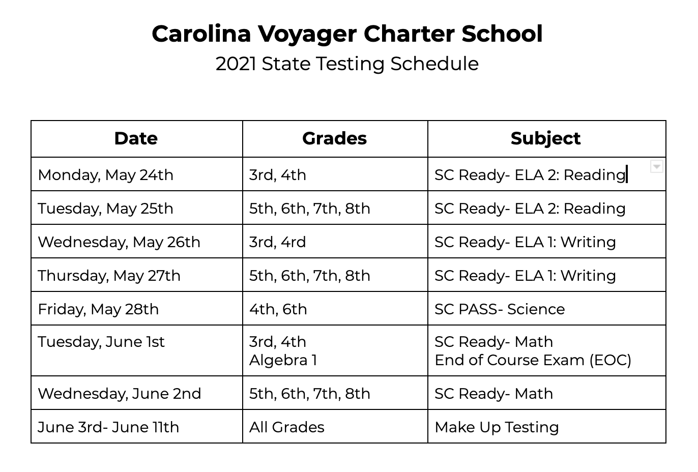 voyager school calendar